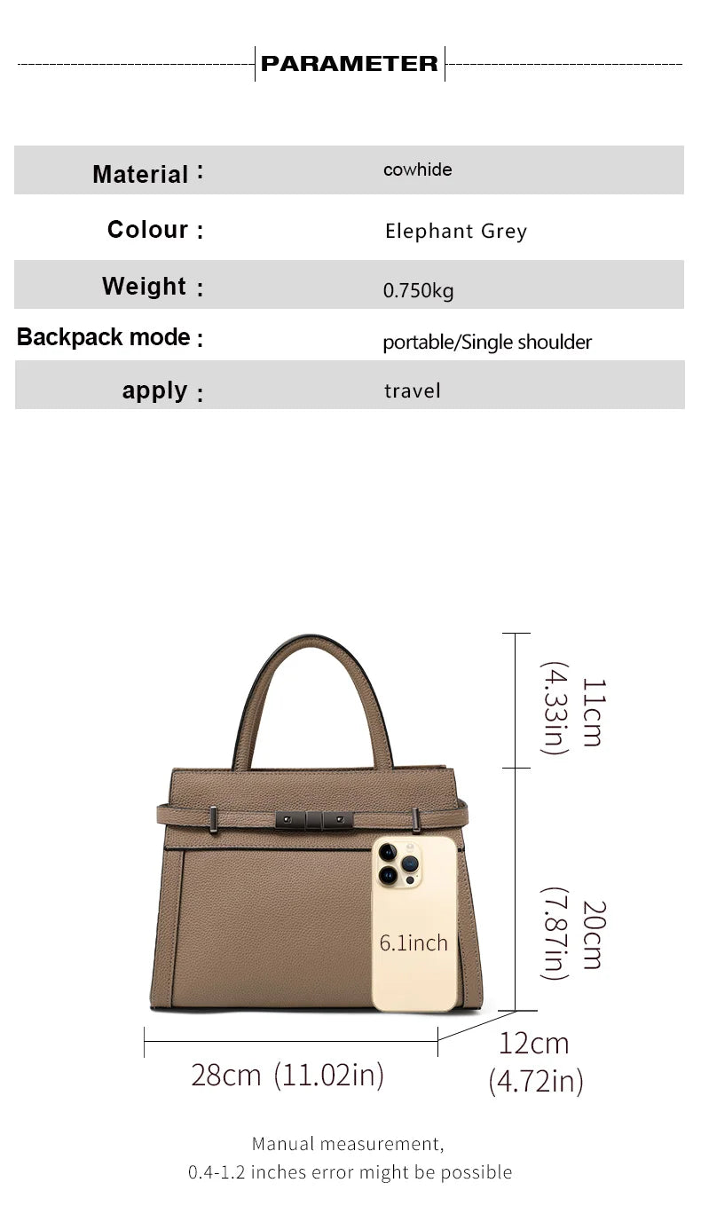 Genuine Leather Cowhide Tote Bag – Simple Shoulder Handbag for Work & Daily Use