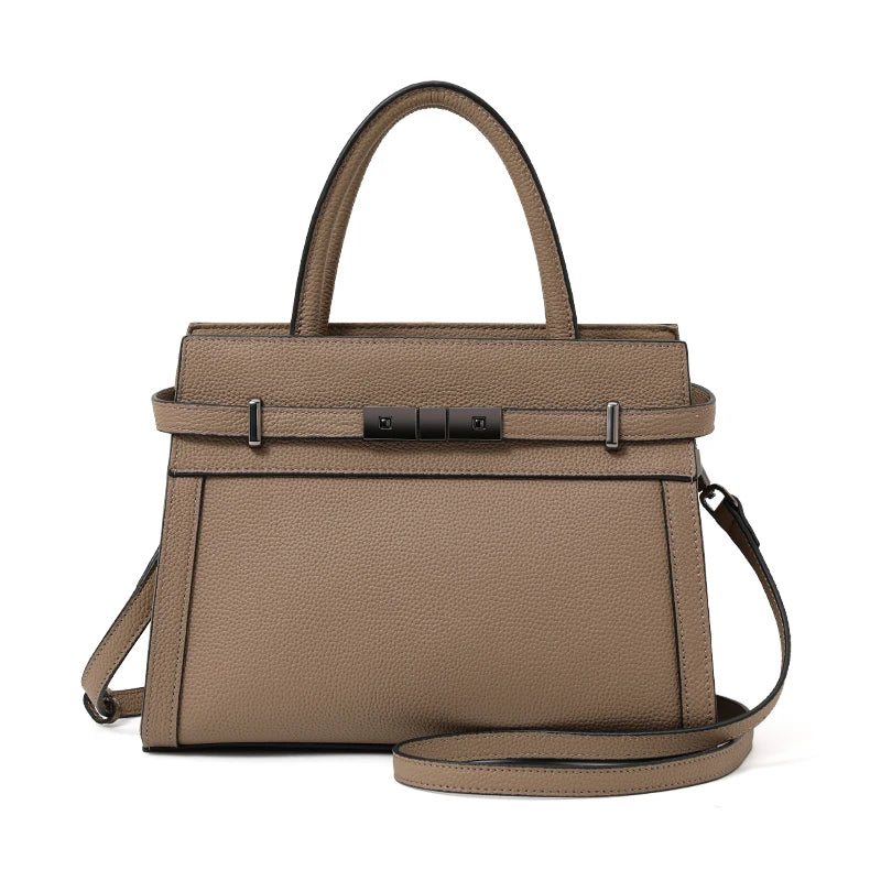 Genuine Leather Cowhide Tote Bag – Simple Shoulder Handbag for Work & Daily Use