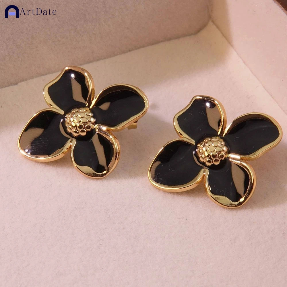 Korean Flower Earrings – Crystal Zircon Gold Color, Sweet Party Jewelry