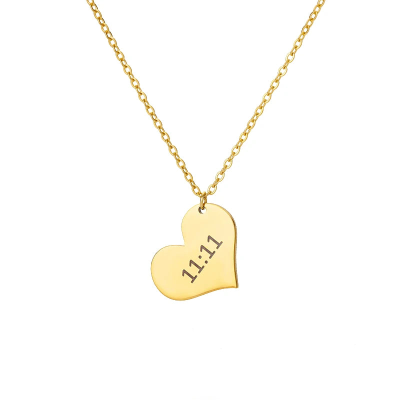 11:11 Angel Number Rectangle Pendant Necklace – Gold Stainless Steel Lucky Choker