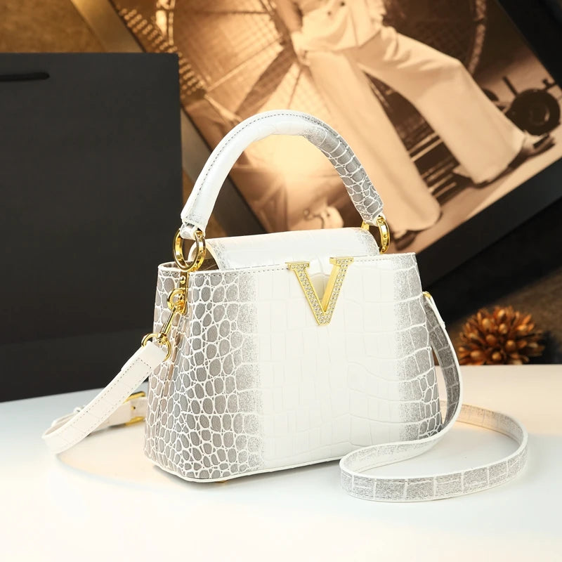2025 Crocodile Pattern Leather Shell Bag – Luxury Small Shoulder Crossbody Handbag