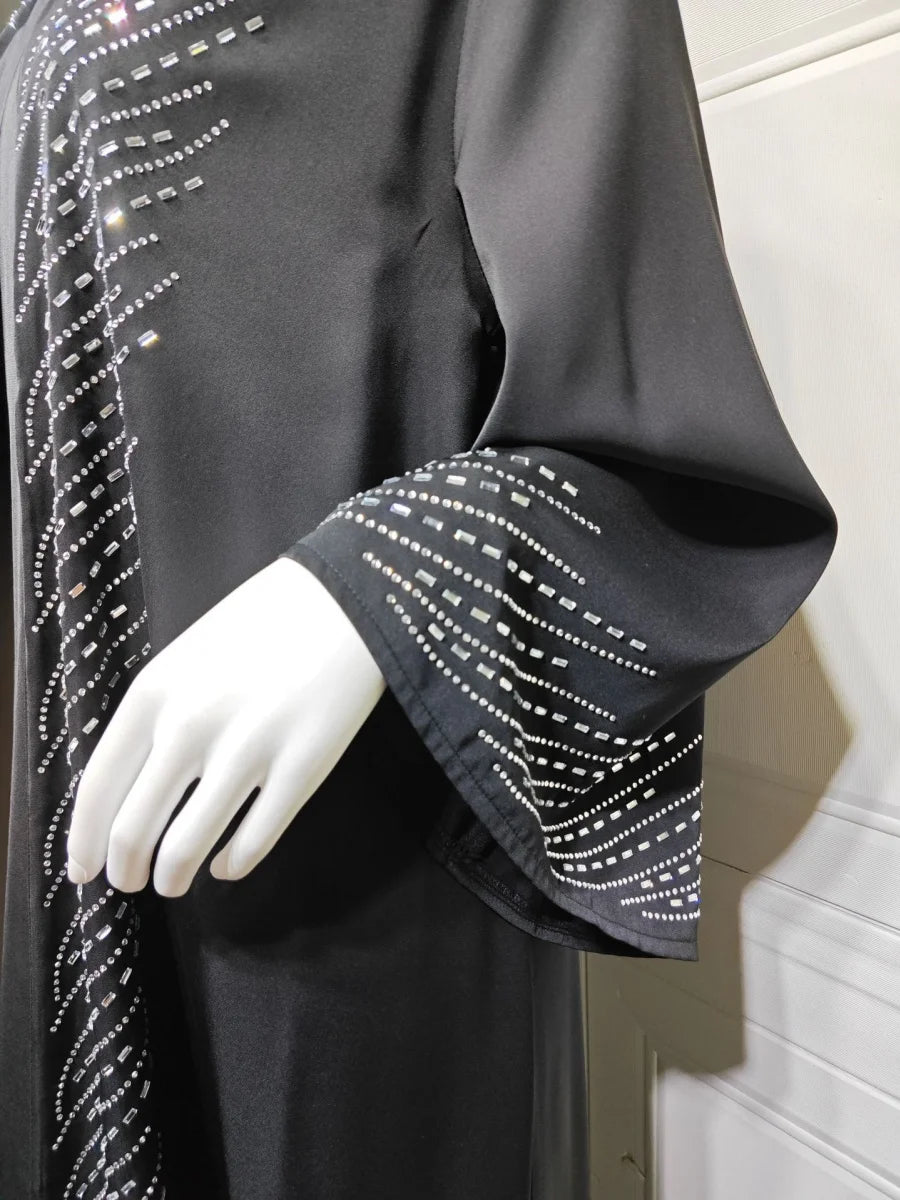 Luxury Rhinestone Dubai Abaya – Beaded Kimono Cardigan Long Dress
