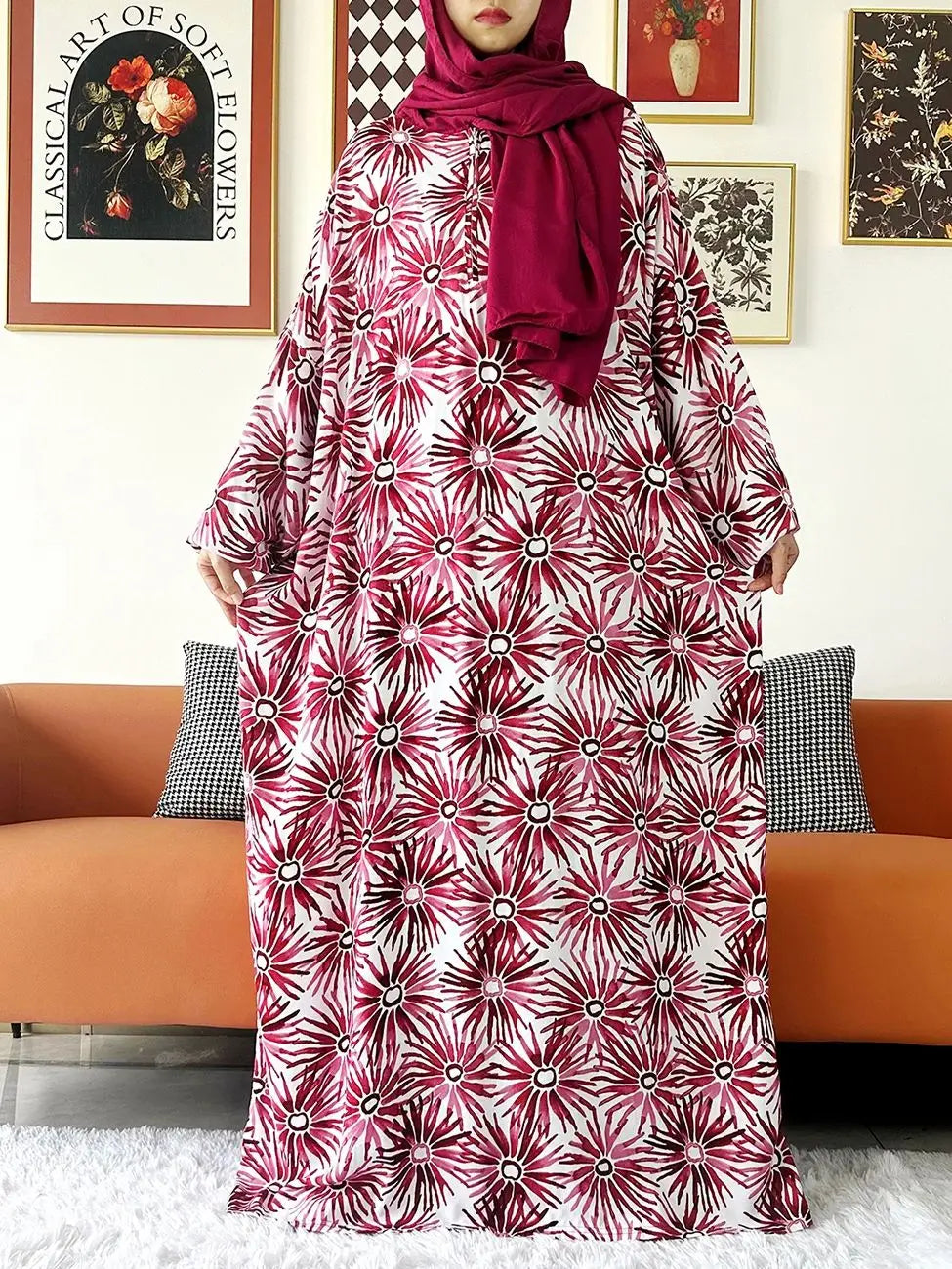 Floral Cotton Abaya – Ramadan Prayer Dress for Women Dubai Style