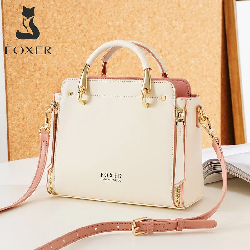 FOXER Split Leather Large Tote Bag 2026 – Elegant Luxury Crossbody Shoulder Purse