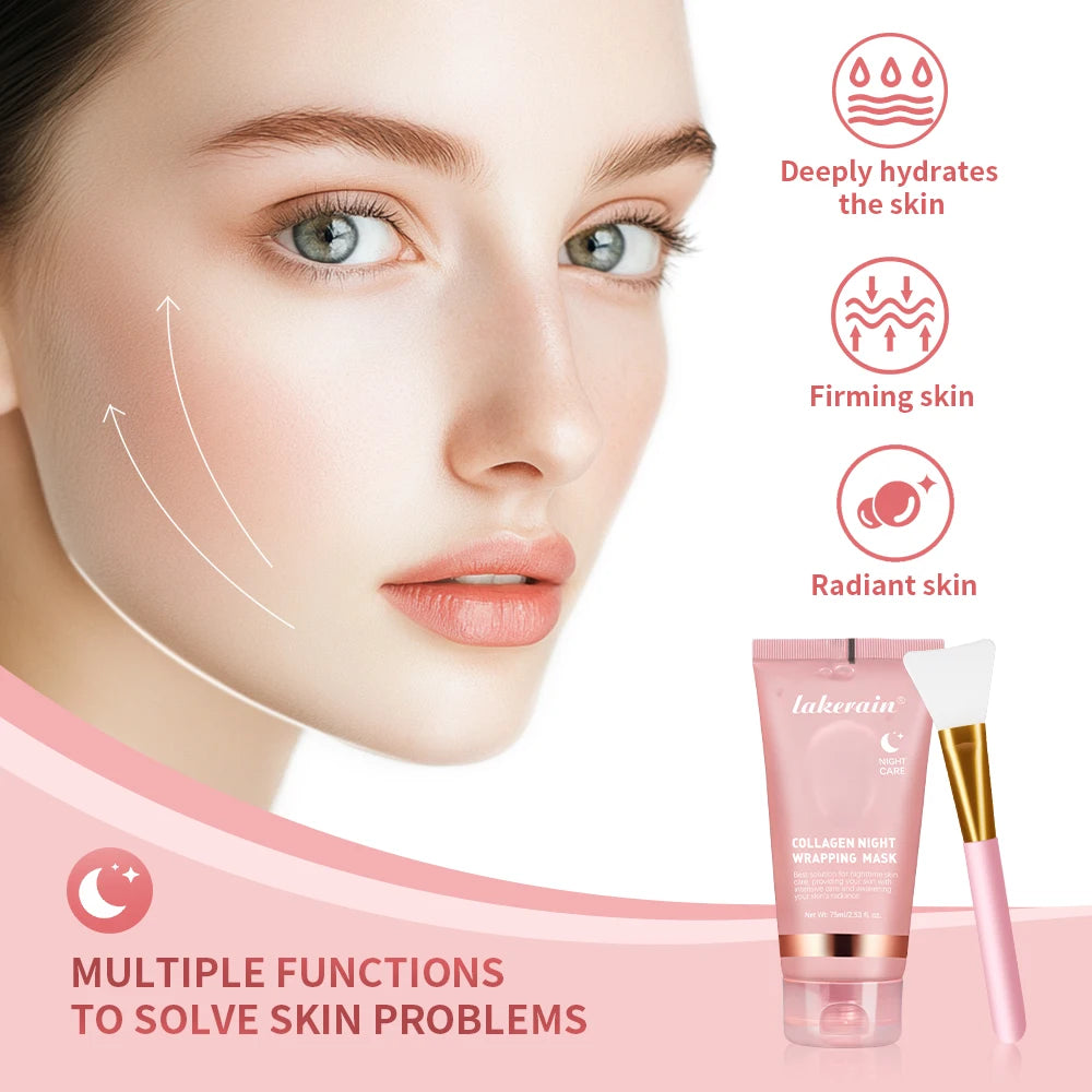 Collagen Wrapping Face Mask & Brush Set – Korean Peel-Off Night Mask for Glowing Skin