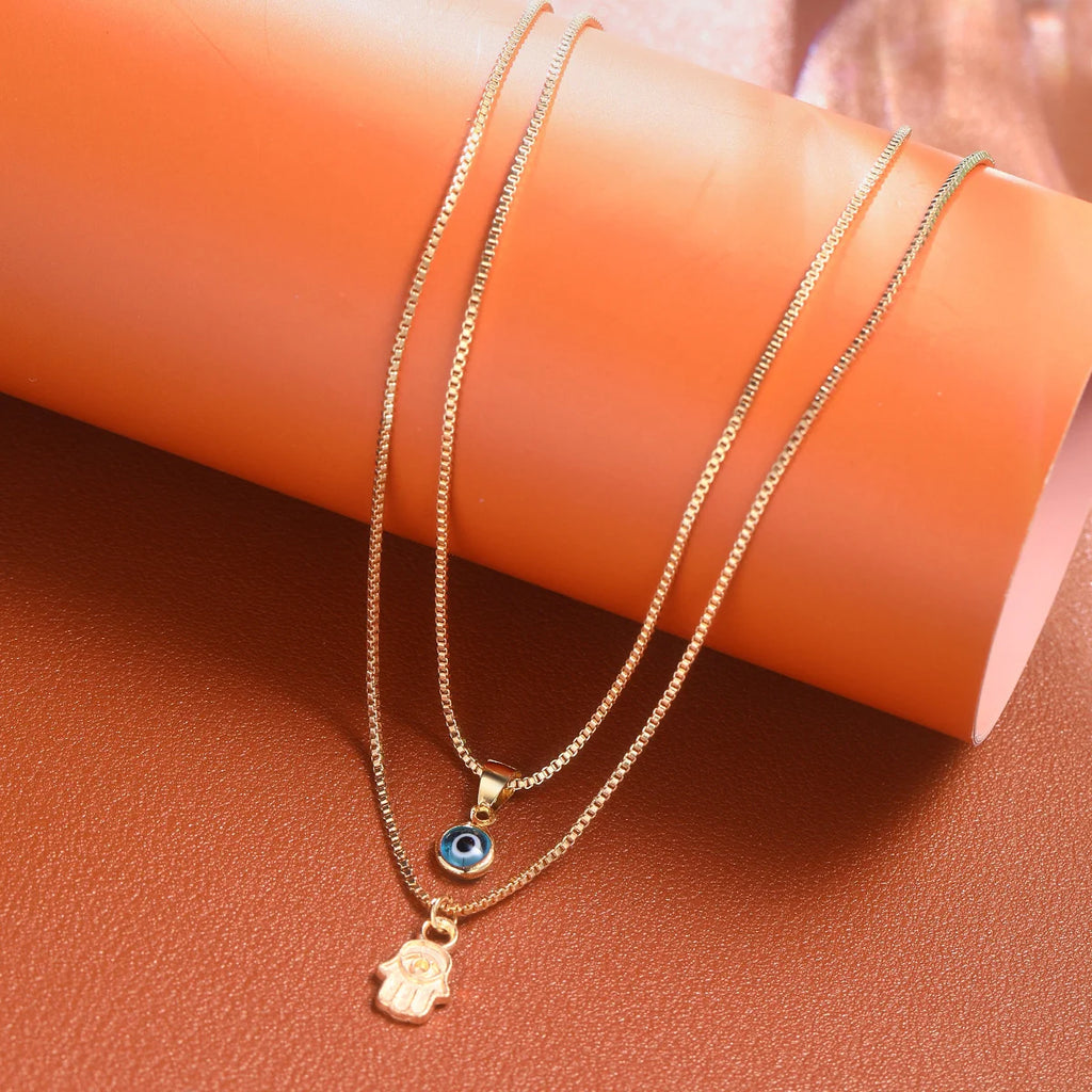 Lucky Evil Eye Double Layer Zircon Necklace – Turkish Eye Pendant for Women