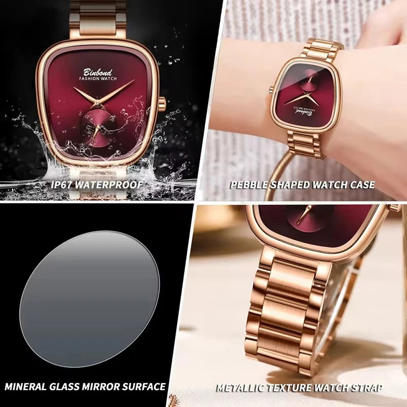 BINBOND Luxury Women's Watch – Simple Waterproof Stainless Steel Quartz