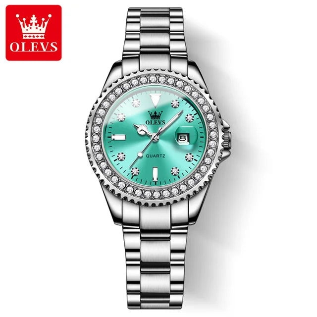 OLEVS 9945 Diamond Women's Wristwatch – Luxury Stainless Steel, Waterproof