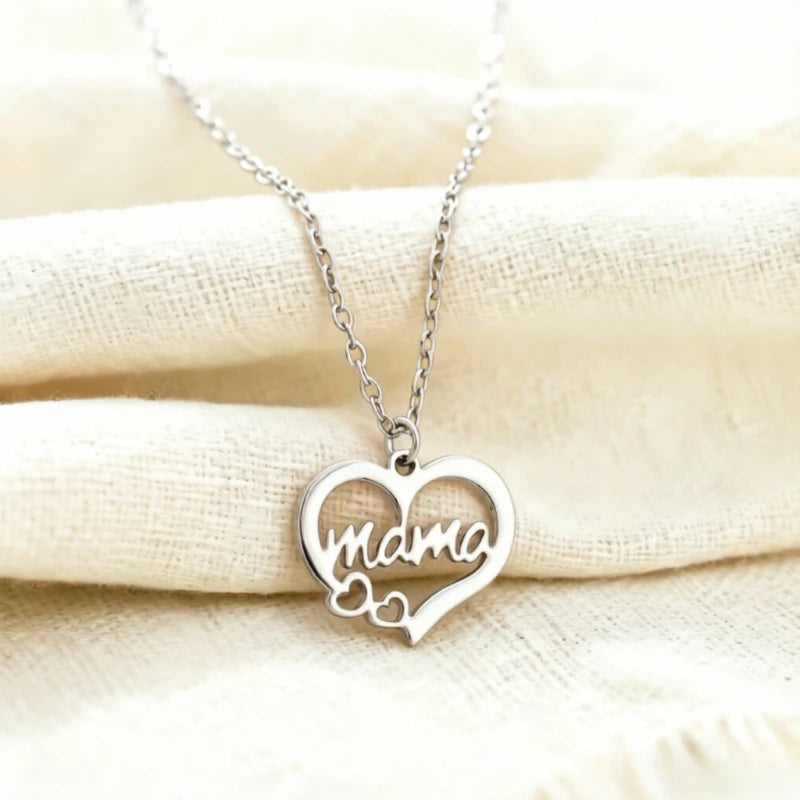 Heart Letter Mama Necklace – Stainless Steel Mother's Day Gift Jewelry