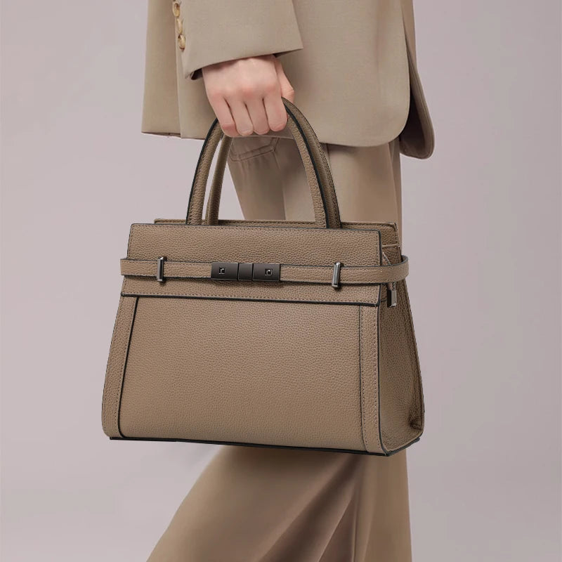 Genuine Leather Cowhide Tote Bag – Simple Shoulder Handbag for Work & Daily Use