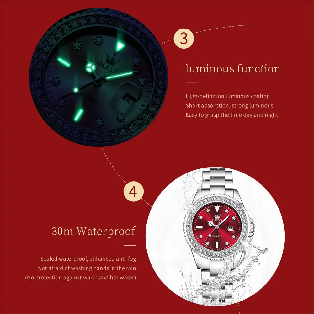 OLEVS 9945 Diamond Women's Wristwatch – Luxury Stainless Steel, Waterproof