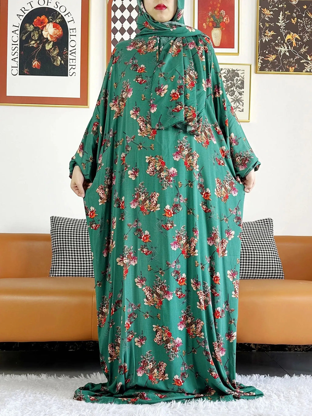 Plus Size Muslim Cotton Abaya – Loose Prayer Dress up to 6XL with Turban