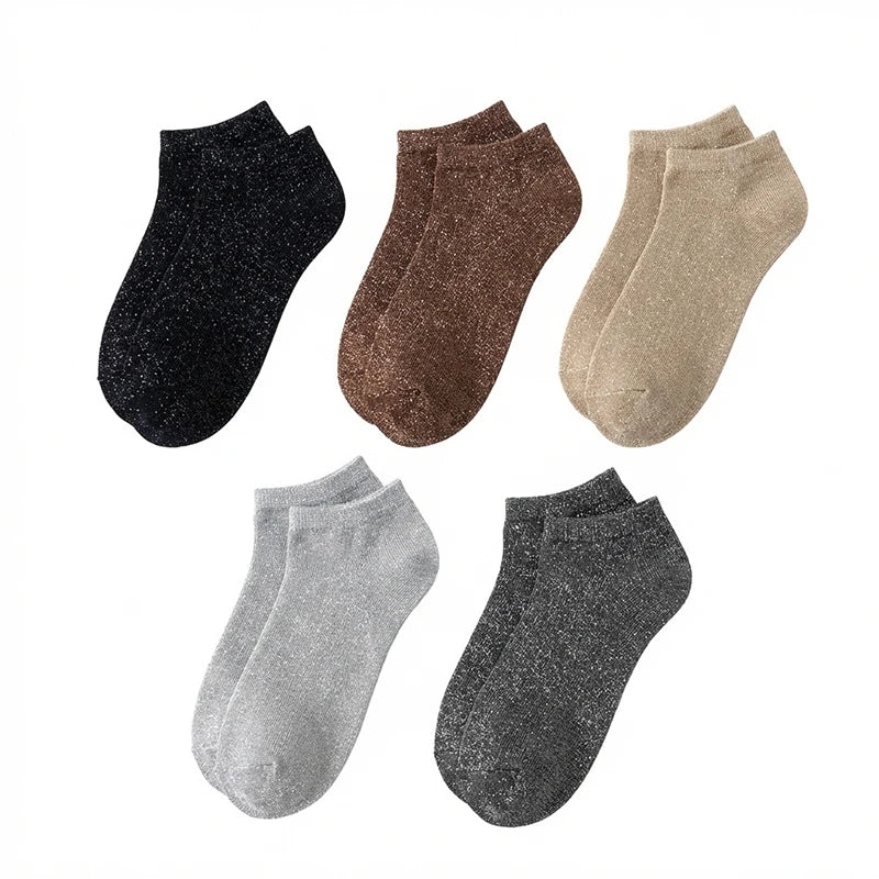 Women's Glitter Metallic Ankle Socks – Sparkly Party Socks (5 Pairs)