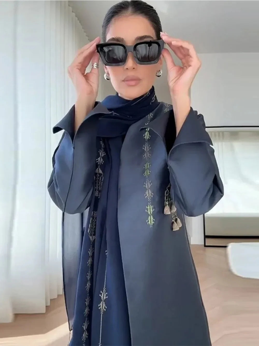 Eid Abaya Trench Coat – Long Kaftan Cardigan Robe for Women 2026
