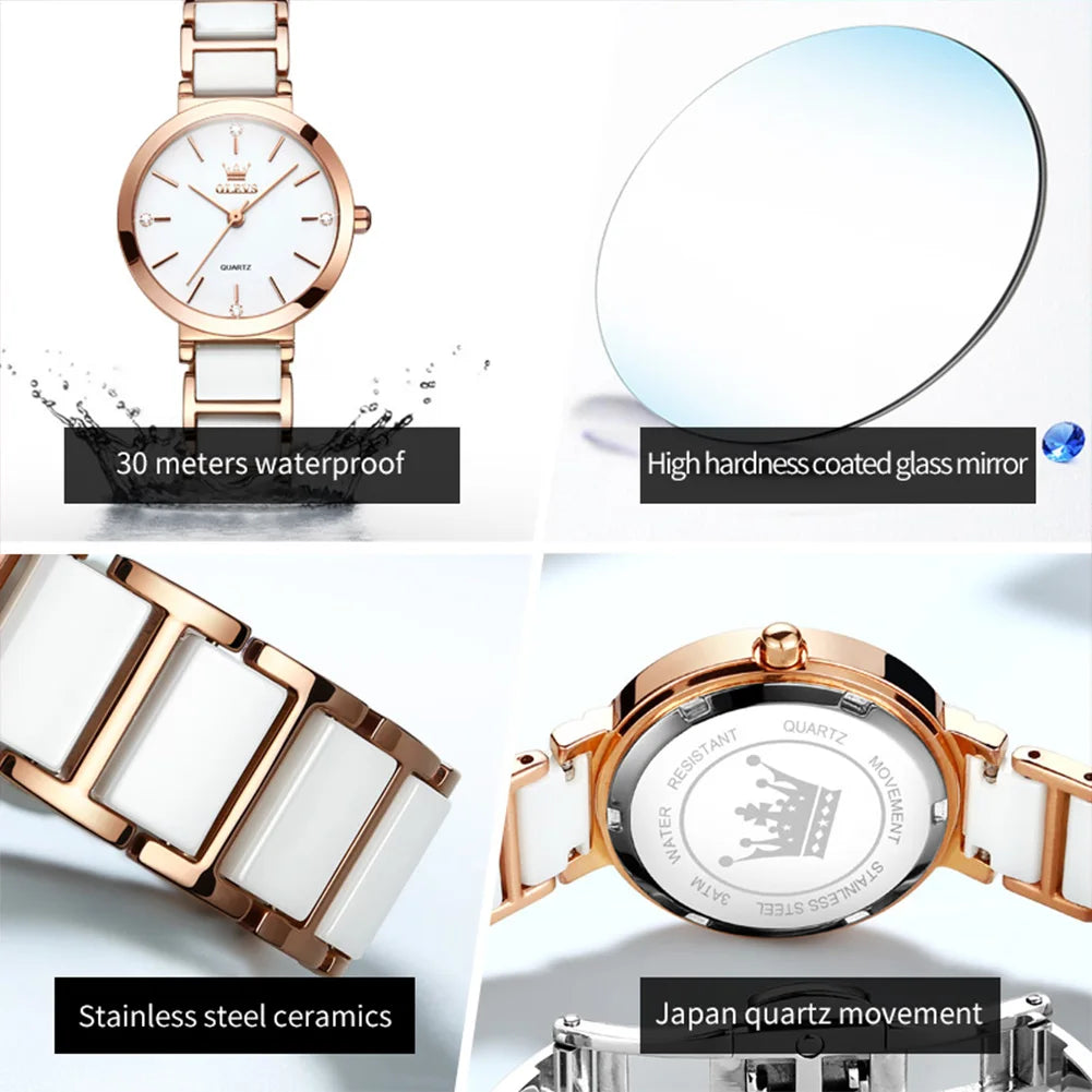 OLEVS Luxury Ceramic Strap Women's Watch – Waterproof with Date Display