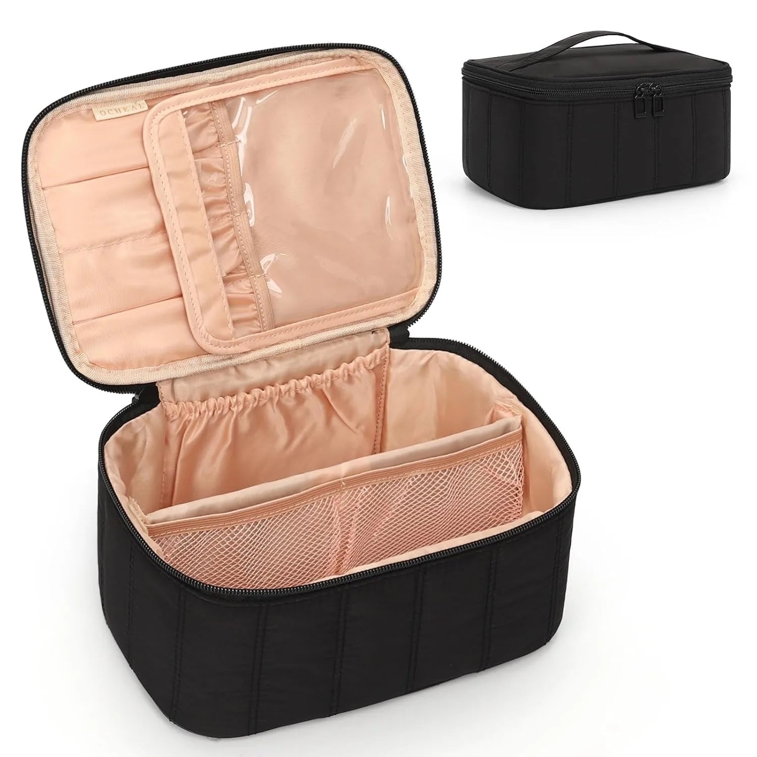 Women's Large Capacity Cosmetic Travel Bag – Portable Makeup Organiser Case in Black