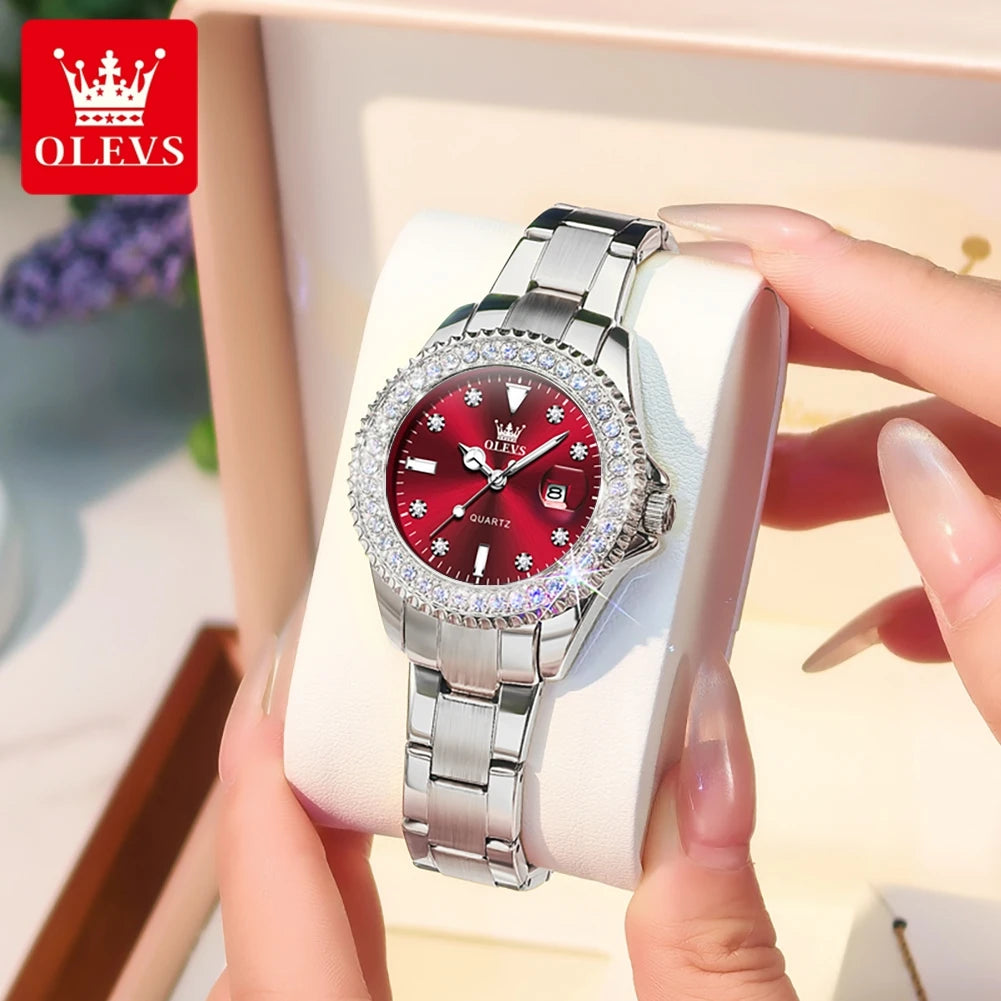OLEVS 9945 Diamond Women's Wristwatch – Luxury Stainless Steel, Waterproof