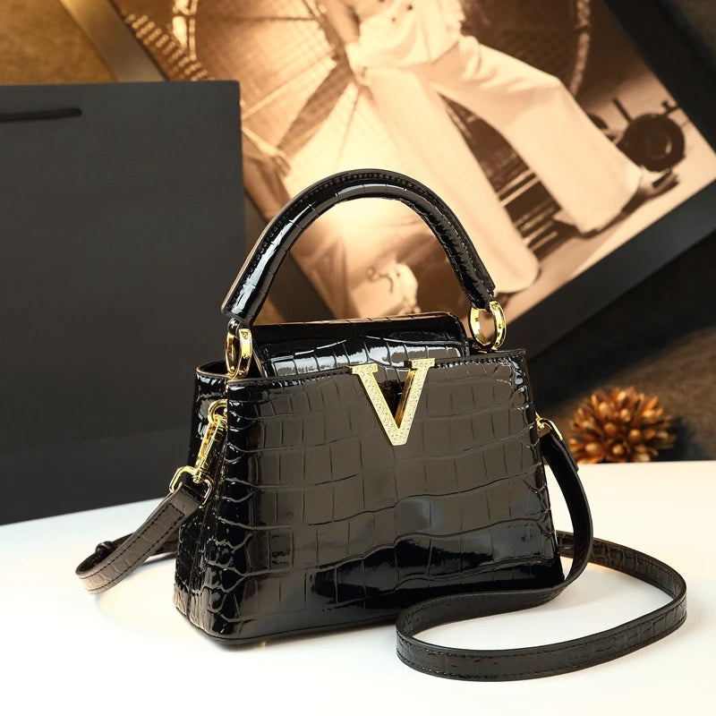 2025 Crocodile Pattern Leather Shell Bag – Luxury Small Shoulder Crossbody Handbag