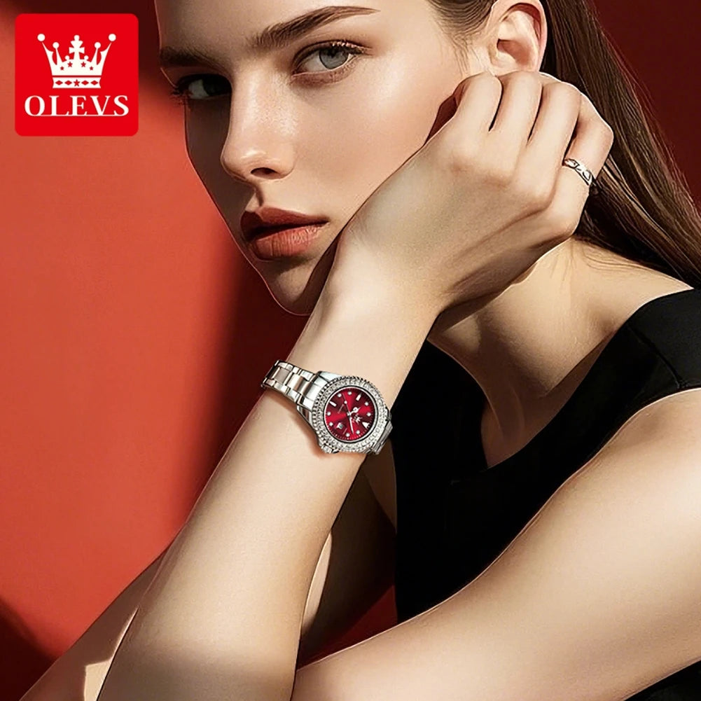 OLEVS 9945 Diamond Women's Wristwatch – Luxury Stainless Steel, Waterproof