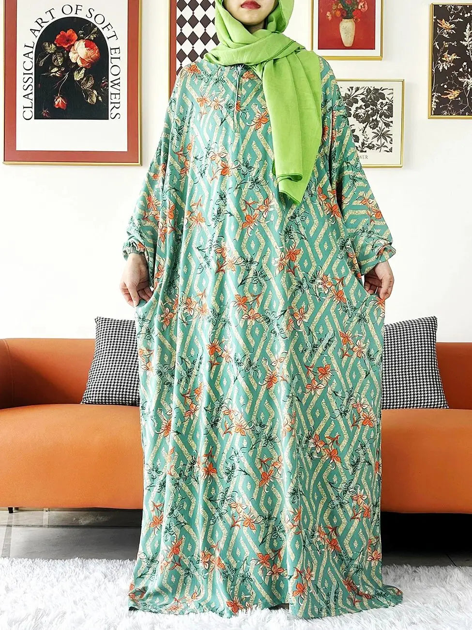 Floral Cotton Abaya – Ramadan Prayer Dress for Women Dubai Style