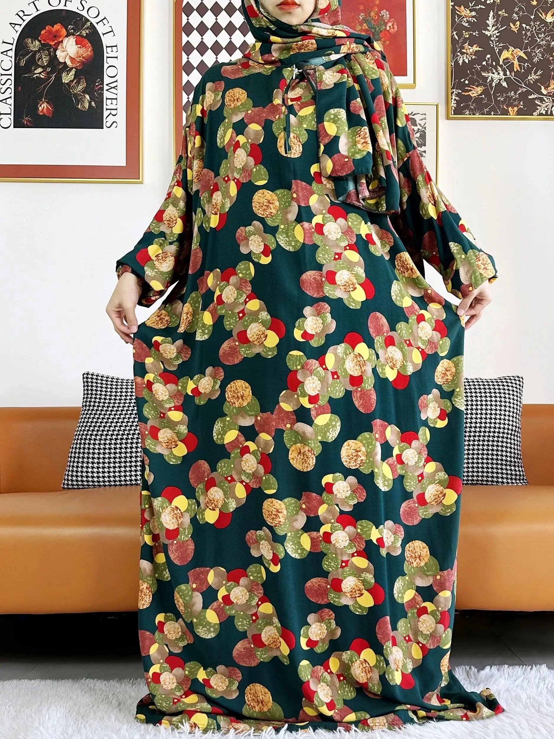 Floral Cotton Abaya – Ramadan Prayer Dress for Women Dubai Style