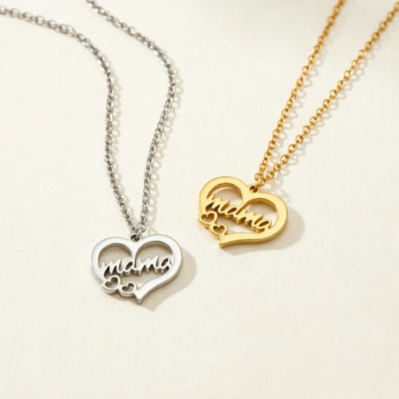 Heart Letter Mama Necklace – Stainless Steel Mother's Day Gift Jewelry