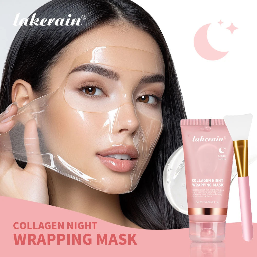 Collagen Wrapping Face Mask & Brush Set – Korean Peel-Off Night Mask for Glowing Skin